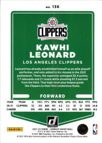 Kawhi Leonard - Panini Donruss Base Set 2021-22, Nr. 136