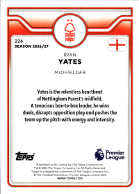 Ryan Yates - Topps Flagship Premier League Base Set 2026-27, Nr. 226