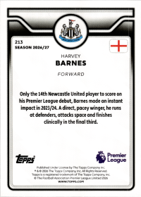 Harvey Barnes - Topps Flagship Premier League Base Set 2026-27, Nr. 213