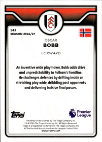 Oscar Bobb - Topps Flagship Premier League Base Set 2026-27, Nr. 143