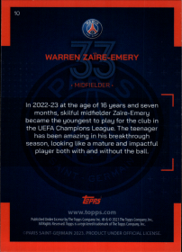 Warren Zaïre-Emery - Topps Paris Saint-Germain Official Team Set 2023-24, Nr. 10