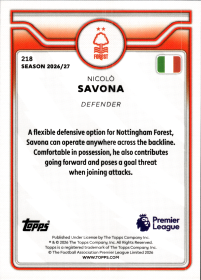 Nicolò Savona - Topps Flagship Premier League Base Set 2026-27, Nr. 218