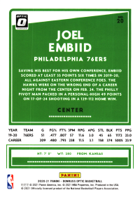 Joel Embiid - Panini Donruss Optic Base Set 2020-21, Nr. 20