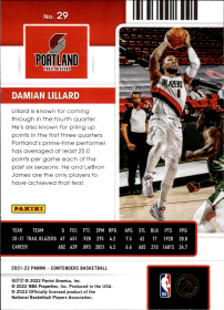 Damian Lillard - Panini Contenders Season Ticket 2021-22, Nr. 29