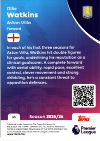 Ollie Watkins - Topps Match Attax Premier League Base Set 2025-26, Nr. 33