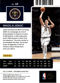 Nikola Jokić - Panini Contenders Season Ticket 2021-22, Nr. 68