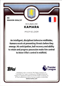 Boubacar Kamara - Topps Flagship Premier League Base Set 2026-27, Nr. 40