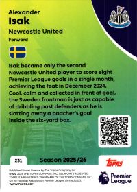 Alexander Isak - Topps Match Attax Premier League Base Set 2025-26, Nr. 231