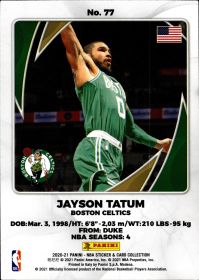 Jayson Tatum - Panini NBA Sticker & Card Collection Base Set 2020-21, Nr. 77