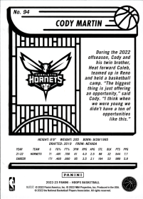 Cody Martin - Panini Hoops Base Set 2022-23, Nr. 94