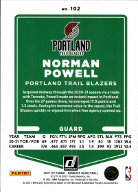 Norman Powell - Panini Donruss Base Set 2021-22, Nr. 102