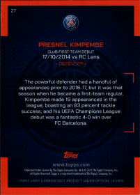 Presnel Kimpembe - Topps Paris Saint-Germain Official Team Set 2023-24, Nr. 27
