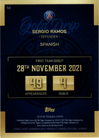 Sergio Ramos - Topps Paris Saint-Germain Team Set Gold Drip 2022-23, Nr. 50