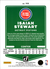 Isaiah Stewart - Panini Donruss Base Set 2021-22, Nr. 113