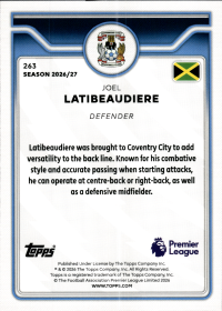 Joel Latibeaudiere - Topps Flagship Premier League Base Set 2026-27, Nr. 263 – Rookie Card