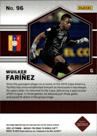 Wuilker Faríñez - Panini Mosaic FIFA Road to World Cup Base Set 2021-22, Nr. 96 – Rookie Card