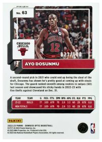 Ayo Dosunmu - Panini Donruss Optic Base Set 2022-23, Nr. 63 – Nummeriert, Blue Sparkle