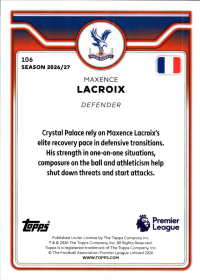 Maxence Lacroix - Topps Flagship Premier League Base Set 2026-27, Nr. 106