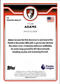 Tyler Adams - Topps Flagship Premier League Base Set 2026-27, Nr. 52