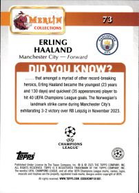 Erling Haaland - Topps Merlin Chrome UEFA Club Competitions Base Set 2024-25, Nr. 73