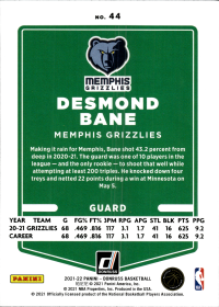 Desmond Bane - Panini Donruss Base Set 2021-22, Nr. 44