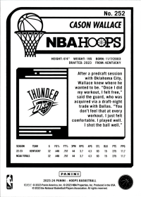 Cason Wallace - Panini Hoops Base Set 2023-24, Nr. 252 – Rookie Card