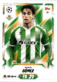 Valentín Gómez - Topps Match Attax UEFA Club Competitions Base Set 2026-27, Nr. 191
