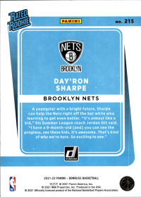 Day'Ron Sharpe - Panini Donruss Rated Rookie 2021-22, Nr. 215 – Bronze