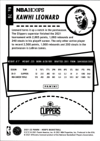 Kawhi Leonard - Panini Hoops Base Set 2021-22, Nr. 76