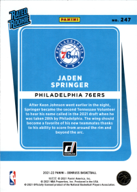 Jaden Springer - Panini Donruss Rated Rookie 2021-22, Nr. 247