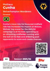 Matheus Cunha - Topps Match Attax Premier League Base Set 2025-26, Nr. 303