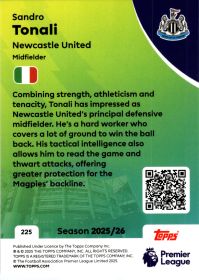 Sandro Tonali - Topps Match Attax Premier League Base Set 2025-26, Nr. 225