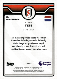 Kenny Tete - Topps Flagship Premier League Base Set 2026-27, Nr. 136 – Premier League Parallel