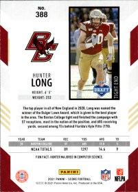 Hunter Long - Panini Score Base Set 2021, Nr. 388 – Rookie Card