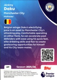 Jérémy Doku - Topps Match Attax Premier League Base Set 2025-26, Nr. 189
