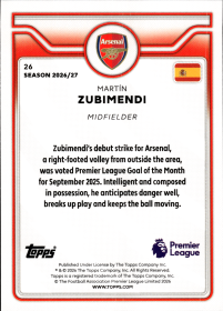 Martín Zubimendi - Topps Flagship Premier League Base Set 2026-27, Nr. 26