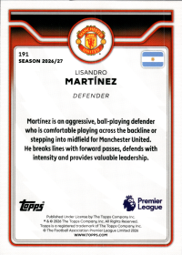 Lisandro Martínez - Topps Flagship Premier League Base Set 2026-27, Nr. 191