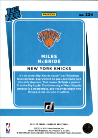 Miles McBride - Panini Donruss Rated Rookie 2021-22, Nr. 224 – Bronze
