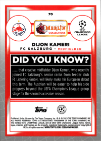 Dijon Kameri - Topps Merlin Chrome UEFA Club Competitions Base Set 2022-23, Nr. 70 – Rookie Card