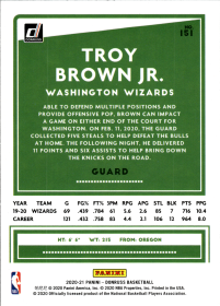 Troy Brown Jr - Panini Donruss Base Set 2020-21, Nr. 151