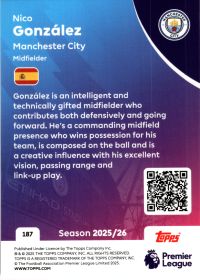 Nico González - Topps Match Attax Premier League Base Set 2025-26, Nr. 187