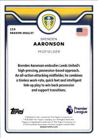 Brenden Aaronson - Topps Flagship Premier League Base Set 2026-27, Nr. 154