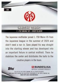 Kaishu Sano - Topps Chrome Bundesliga Base Set 2024-25, Nr. 69 – Nummeriert, Magenta Refractor