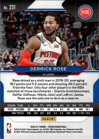 Derrick Rose - Panini Prizm Base Set 2020-21, Nr. 231
