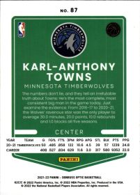 Karl-Anthony Towns - Panini Donruss Optic Base Set 2021-22, Nr. 87