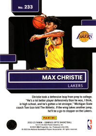 Max Christie - Panini Donruss Optic Rated Rookie 2022-23, Nr. 233
