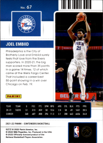 Joel Embiid - Panini Contenders Game Ticket 2021-22, Nr. 67