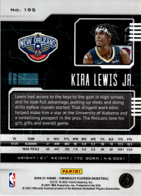 Kira Lewis Jr. - Panini Chronicles Playbook 2020-21, Nr. 195 – Bronze