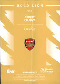 Thierry Henry - Topps Flagship Premier League Gold Lion 2026-27, Nr. GL 3 – Insert
