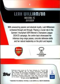 Leah Williamson - Topps Chrome UEFA Women's Champions League Base Set 2025-26, Nr. 4 – RayWave Refractor